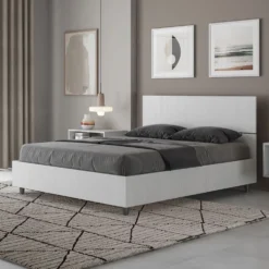 Letto 140x190cm contenitore francese testiera dritta bianco frassino LIT340