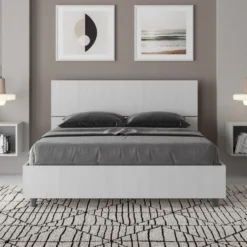 Letto 140x190cm contenitore francese testiera dritta bianco frassino LIT340