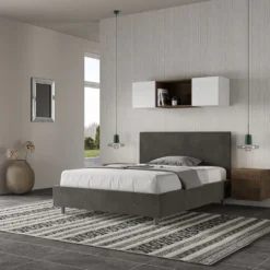 Letto 140x210cm contenitore francese testiera liscia in microfibra grigio LIT274