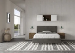Letto 140x210cm contenitore francese testiera liscia in microfibra grigio LIT274