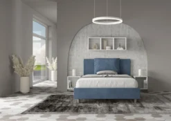 Letto 140x190cm contenitore francese giroletto imbottito in microfibra blu LIT276