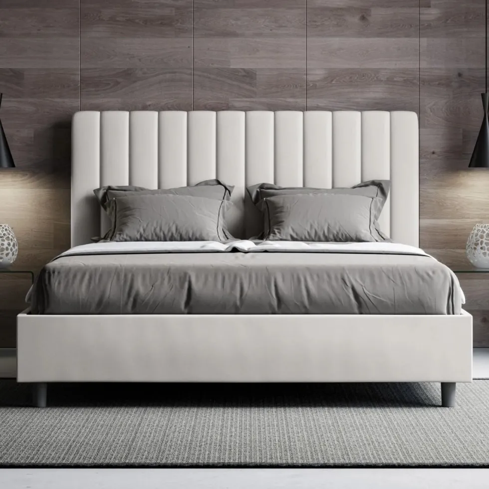 Letto 140x200cm contenitore francese con testiera trapuntata in similpelle bianco LIT328