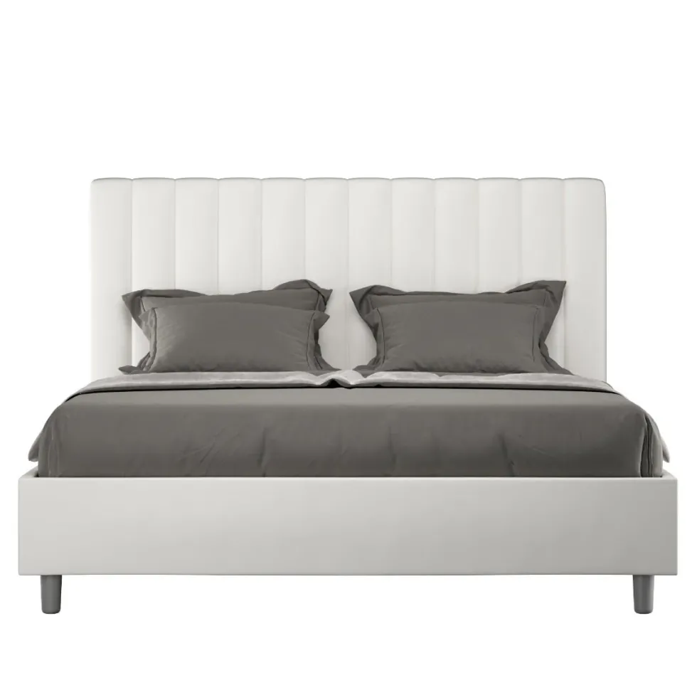 Letto 140x200cm contenitore francese con testiera trapuntata in similpelle bianco LIT328