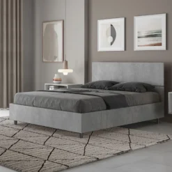 Letto 140x200cm contenitore francese testiera dritta cemento LIT342