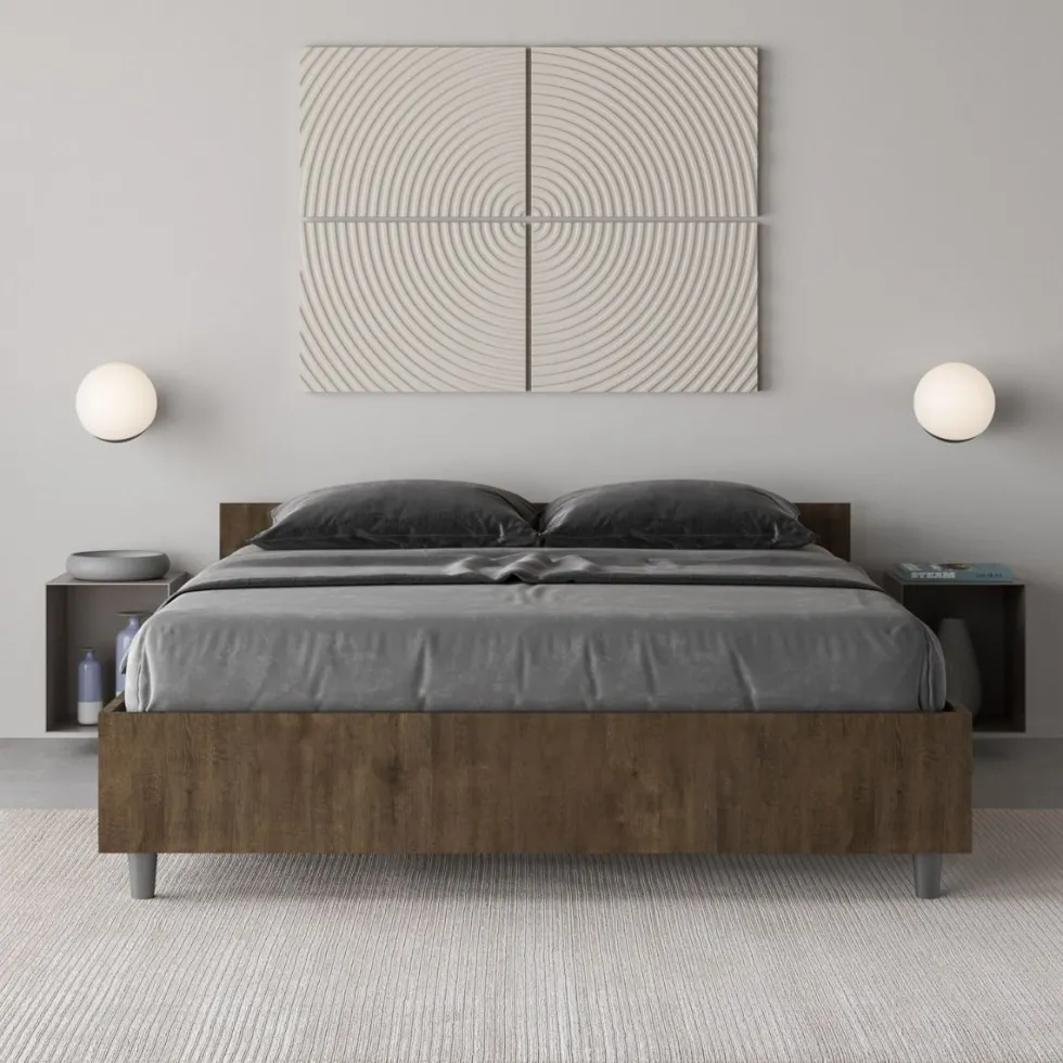 Letto 140x190cm contenitore francese effetto legno noce LIT336