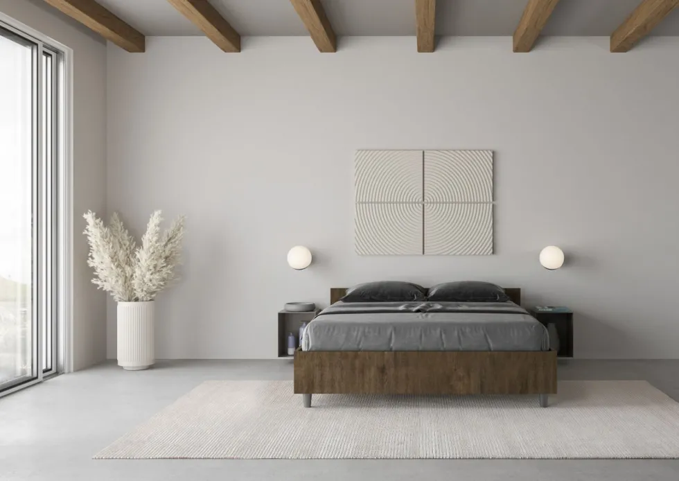 Letto 140x190cm contenitore francese effetto legno noce LIT336