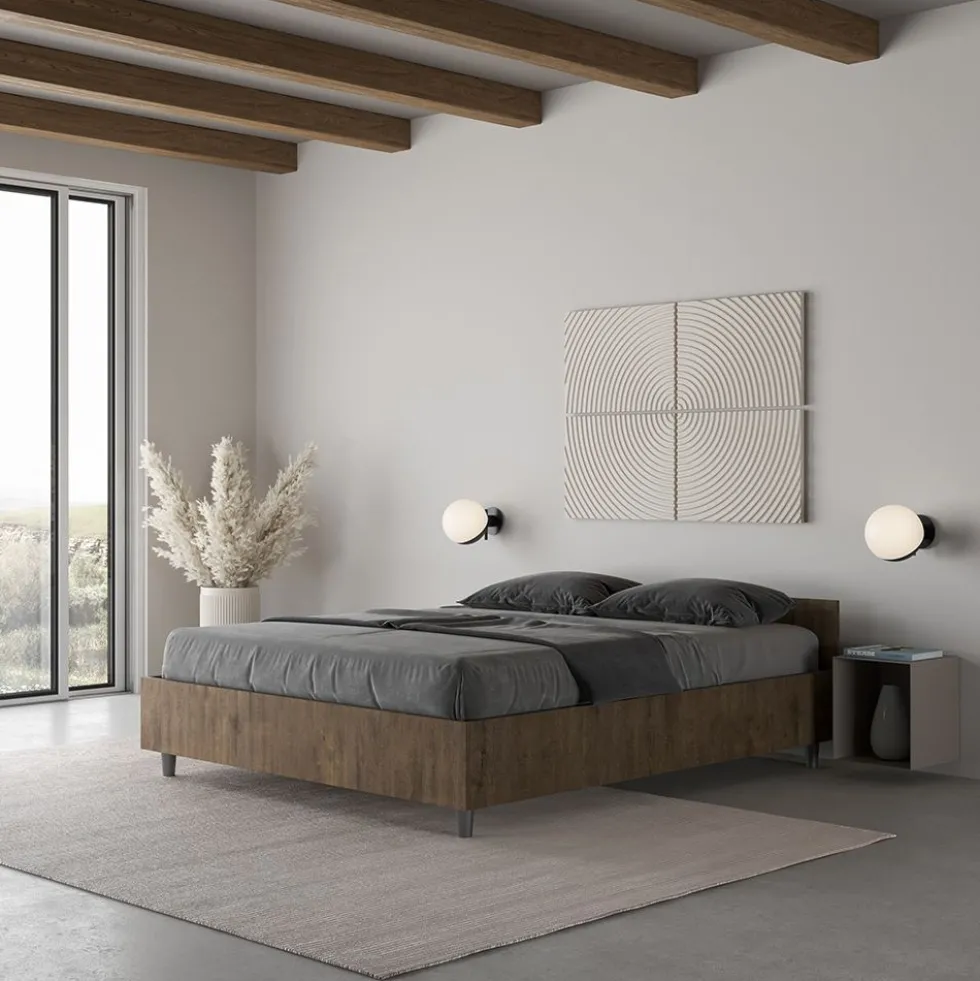 Letto 140x190cm contenitore francese effetto legno noce LIT336
