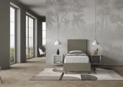 Letto 90x210cm contenitore imbottito in similpelle cappuccino LIT122
