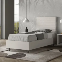 Letto 90x210cm contenitore imbottito in similpelle bianco LIT122