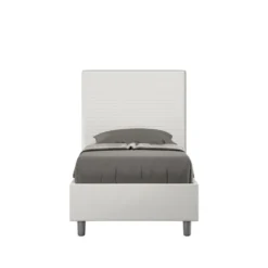 Letto 90x210cm contenitore imbottito in similpelle bianco LIT122
