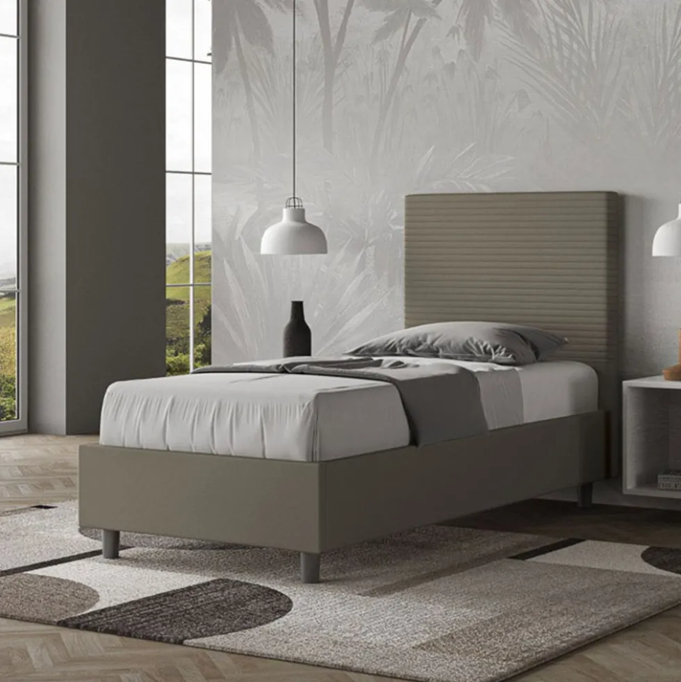 Letto 90x200cm contenitore imbottito in similpelle cappuccino LIT120
