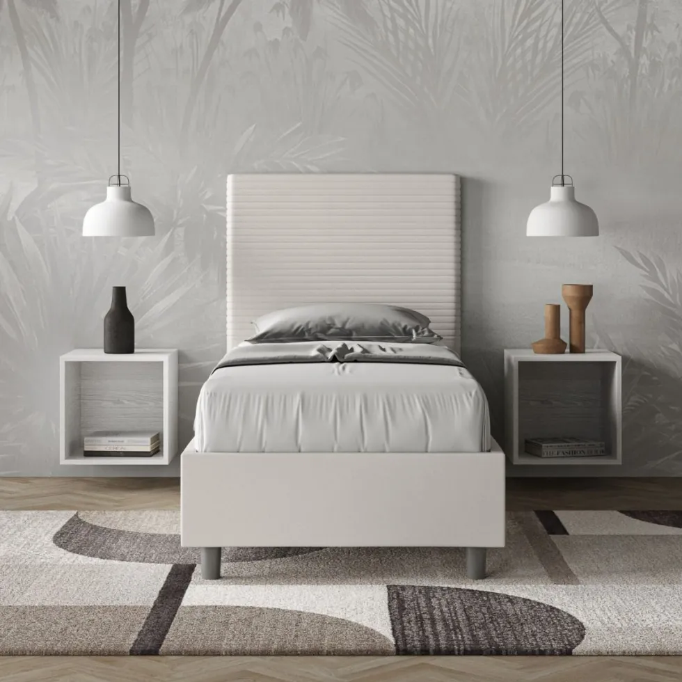 Letto 90x200cm contenitore imbottito in similpelle bianco LIT120