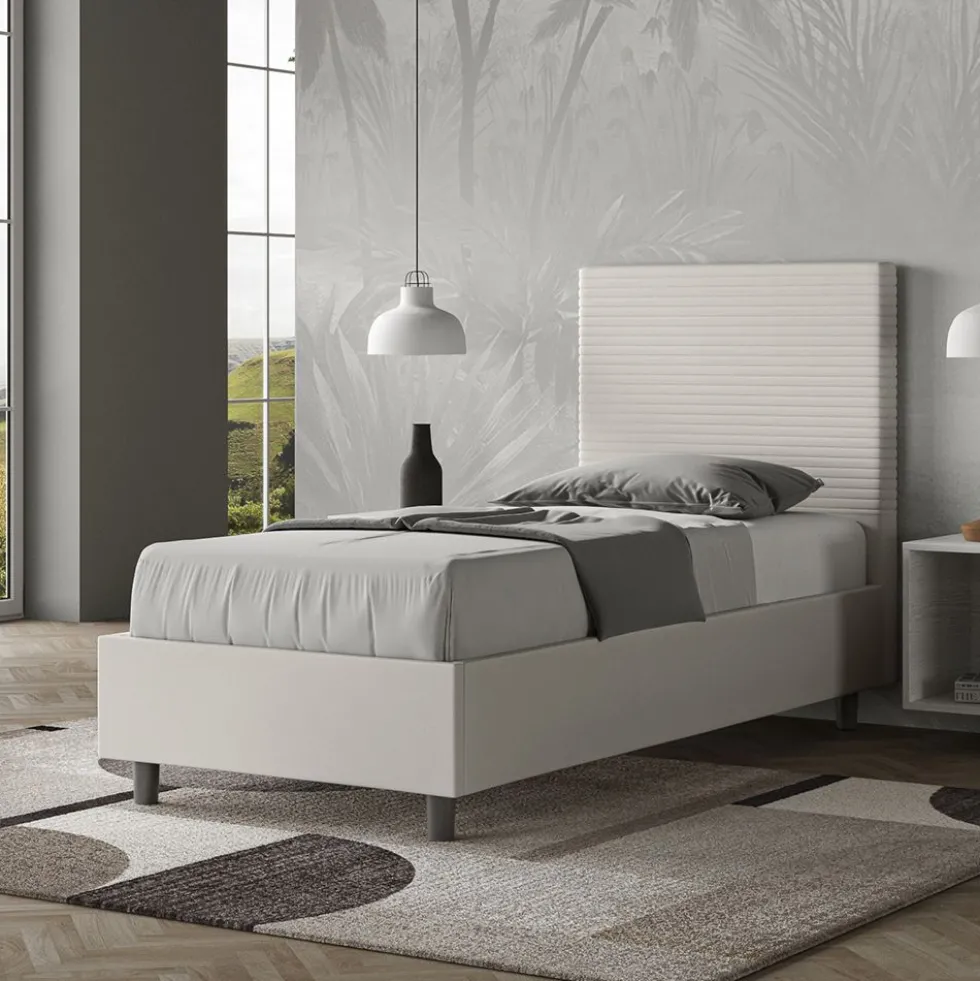 Letto 90x200cm contenitore imbottito in similpelle bianco LIT120