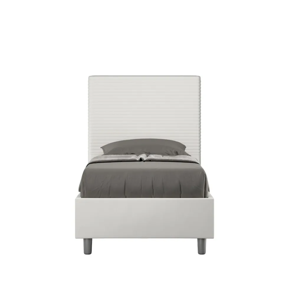 Letto 90x200cm contenitore imbottito in similpelle bianco LIT120