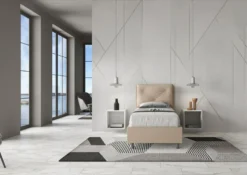 Letto 80x200cm contenitore singolo con tre bottoni in similpelle tortora LIT48