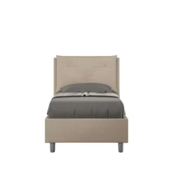 Letto 80x200cm contenitore singolo con tre bottoni in similpelle tortora LIT48