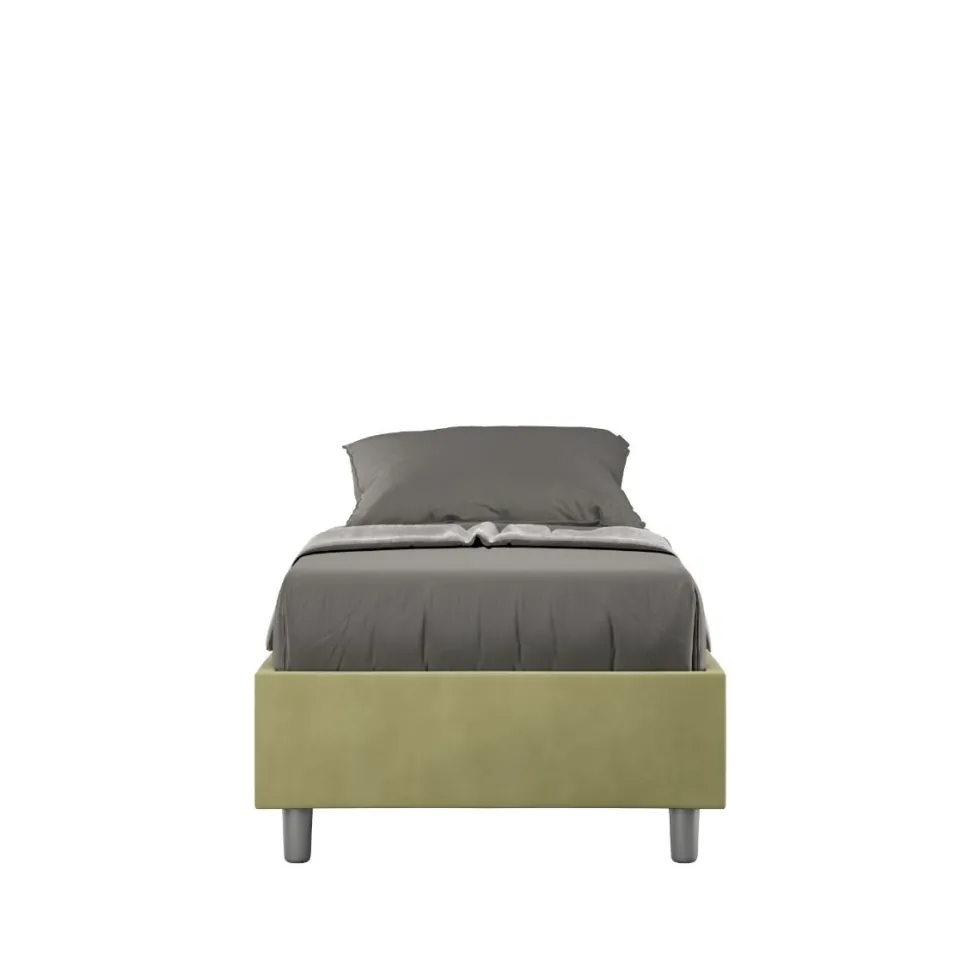 Letto 80x210cm contenitore singolo sommier in microfibra tè verde LIT12