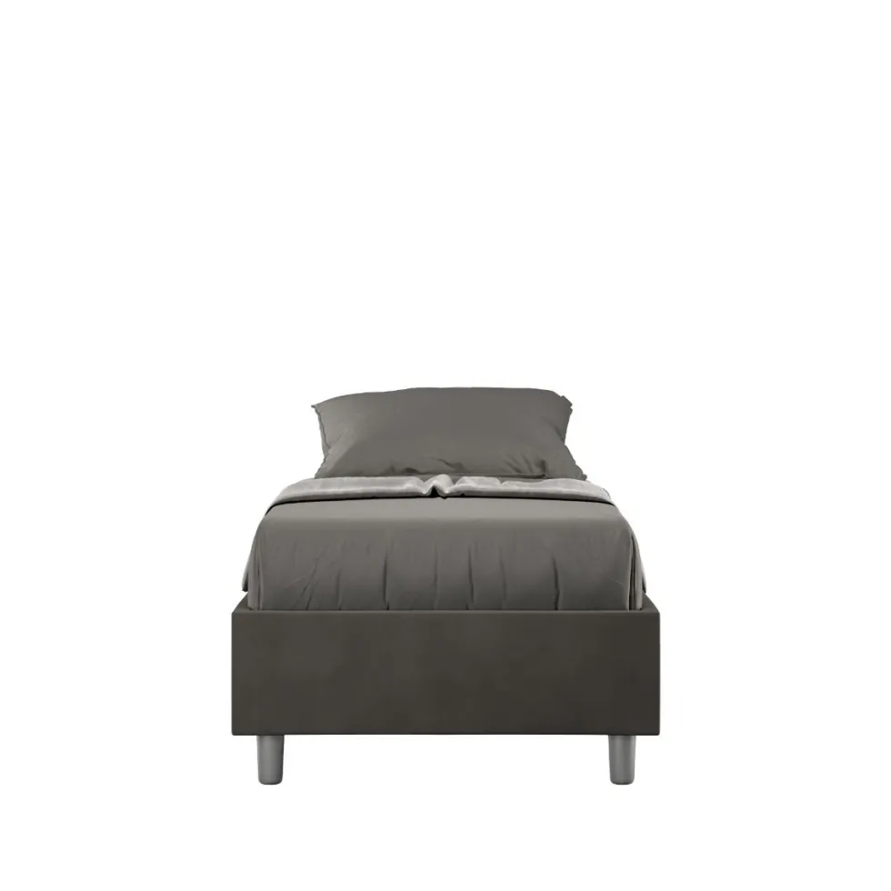 Letto 80x210cm contenitore singolo sommier in microfibra grigio LIT12