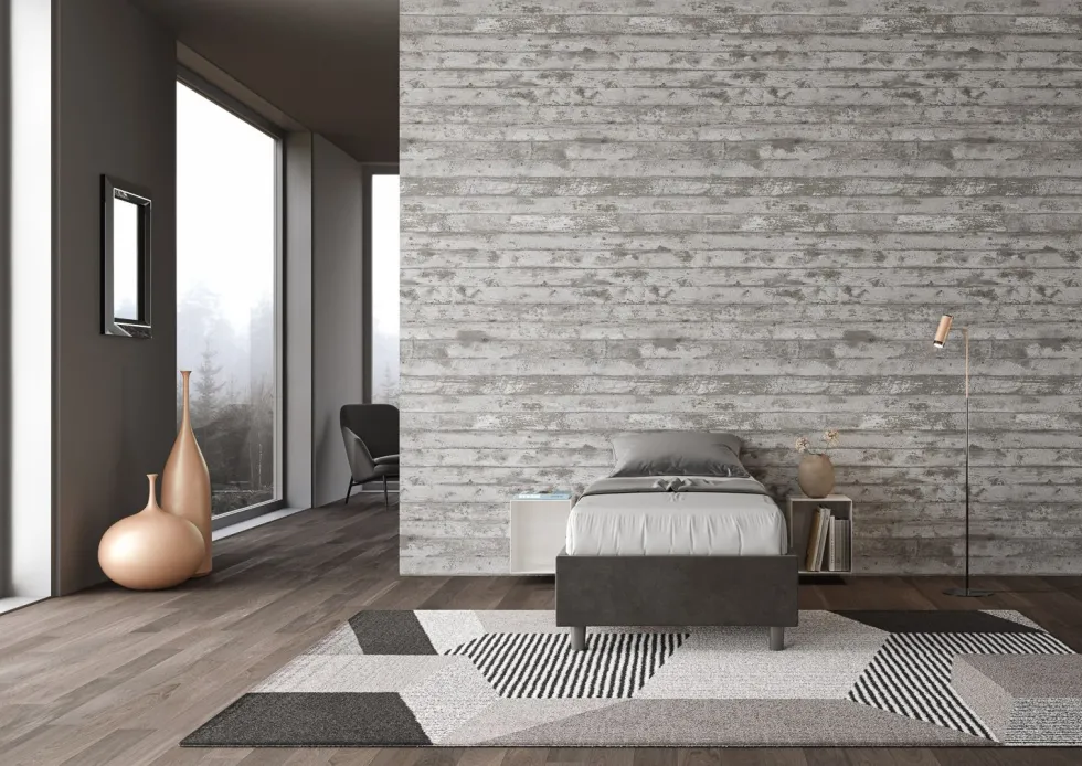 Letto 80x210cm contenitore singolo sommier in microfibra grigio LIT12