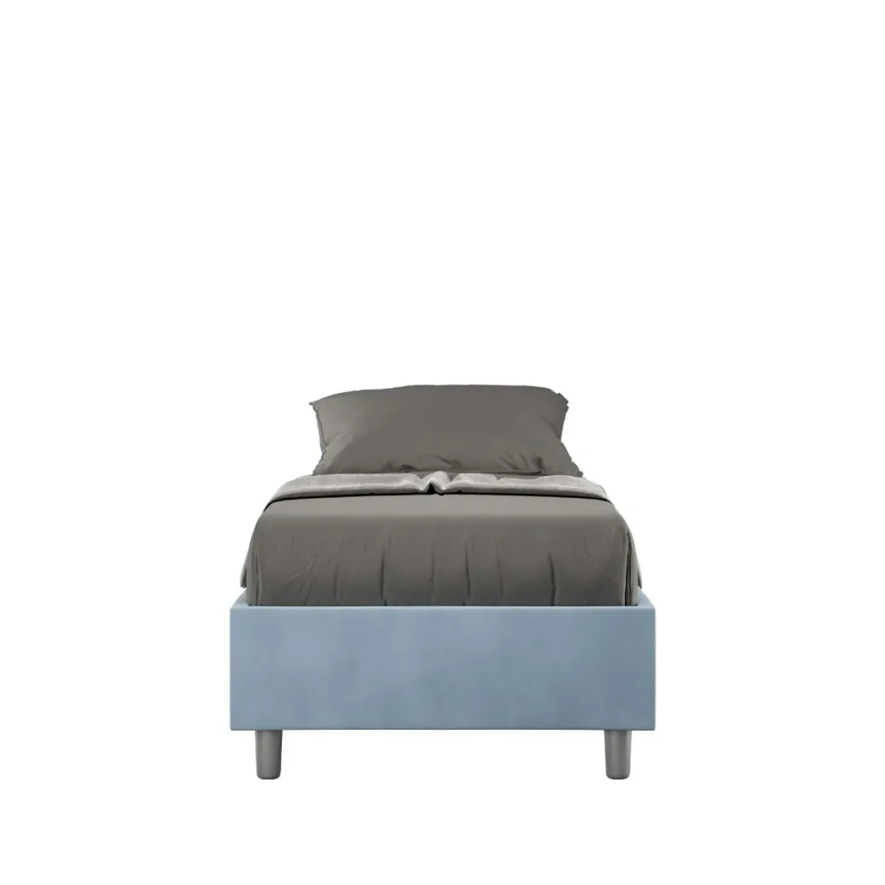 Letto 80x210cm contenitore singolo sommier in microfibra azzurro LIT12