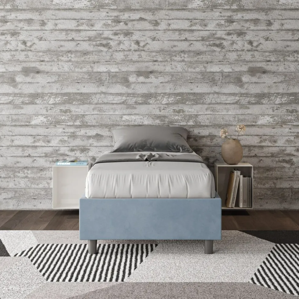 Letto 80x210cm contenitore singolo sommier in microfibra azzurro LIT12