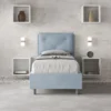 Letto 80x210cm contenitore singolo con tre bottoni in microfibra azzurro LIT54