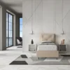 Letto 80x210cm contenitore singolo con tre bottoni in similpelle tortora LIT52