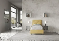 Letto 80x190cm contenitore singolo con tre bottoni in microfibra ocra LIT46