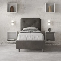Letto 80x190cm contenitore singolo con tre bottoni in microfibra grigio LIT46