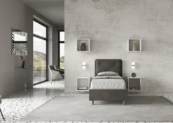 Letto 80x190cm contenitore singolo con tre bottoni in microfibra grigio LIT46