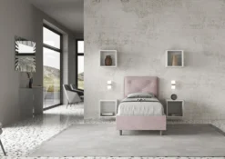 Letto 80x190cm contenitore singolo con tre bottoni in microfibra glicine lilla LIT46