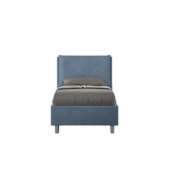Letto 80x190cm contenitore singolo con tre bottoni in microfibra blu LIT46