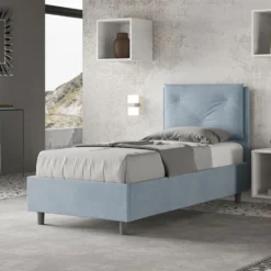 Letto 80x190cm contenitore singolo con tre bottoni in microfibra azzurro LIT46