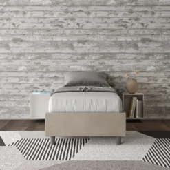 Letto 90x210cm contenitore sommier in microfibra sabbia beige LIT98