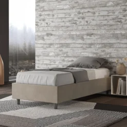 Letto 90x210cm contenitore sommier in microfibra sabbia beige LIT98