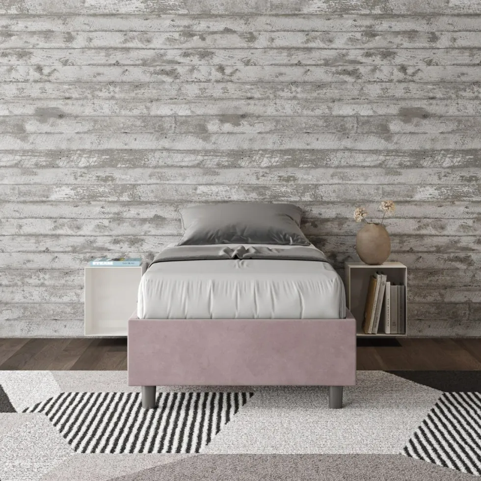 Letto 90x200cm contenitore sommier in microfibra glicine lilla LIT96