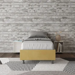 Letto 90x190cm contenitore sommier in microfibra ocra LIT94