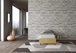 Letto 90x190cm contenitore sommier in microfibra ocra LIT94