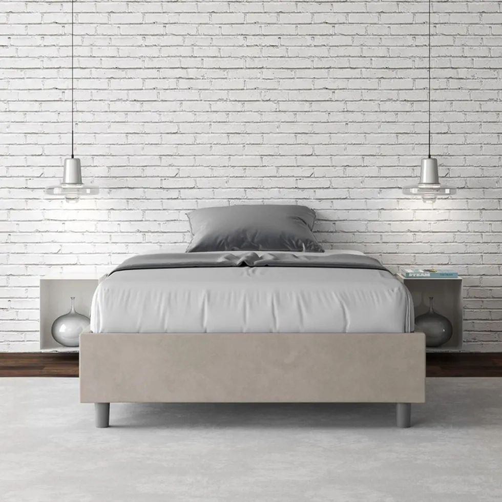 Letto 120x190cm contenitore sommier in microfibra sabbia beige LIT138