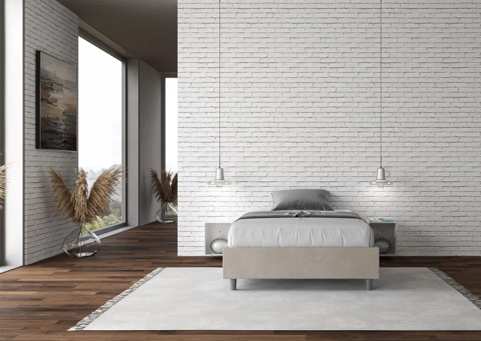 Letto 120x190cm contenitore sommier in microfibra sabbia beige LIT138