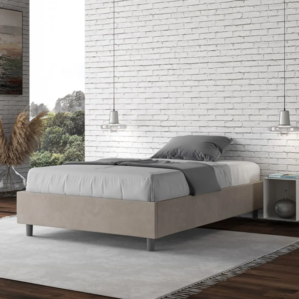 Letto 120x190cm contenitore sommier in microfibra sabbia beige LIT138