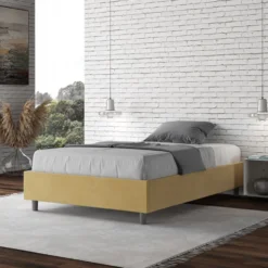 Letto 120x190cm contenitore sommier in microfibra ocra LIT138