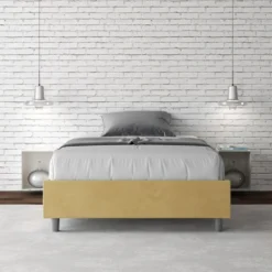 Letto 120x210cm contenitore sommier in microfibra ocra LIT146