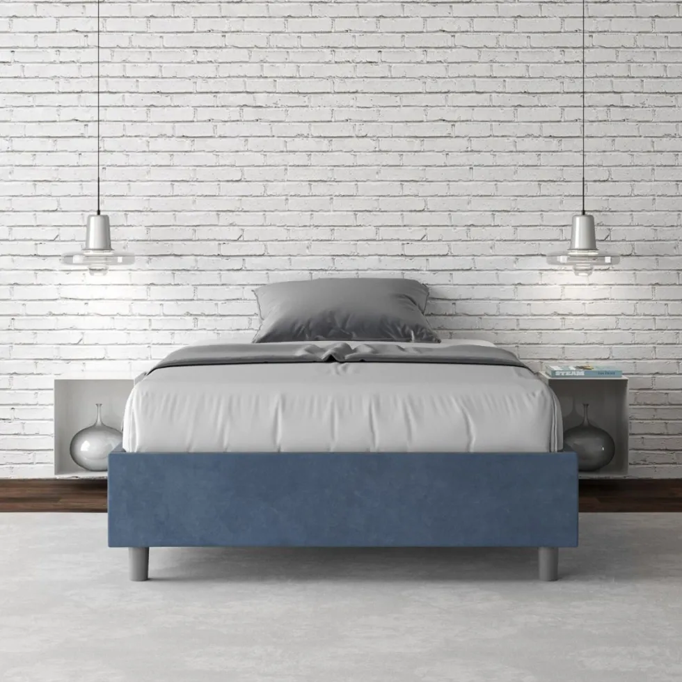 Letto 120x210cm contenitore sommier in microfibra blu LIT146