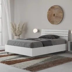 Letto 120x200cm contenitore testata inclinata bianco frassino LIT256