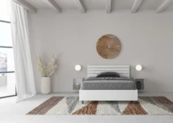 Letto 120x190cm contenitore testata inclinata bianco frassino LIT252