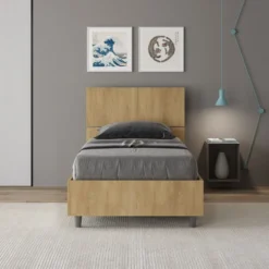 Letto 80x190cm contenitore testiera dritta effetto legno quercia LIT78
