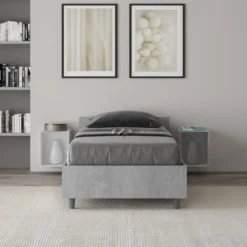 Letto 80x200cm contenitore testiera design moderno cemento LIT76