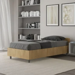 Letto 80x200cm contenitore testiera effetto legno quercia LIT76