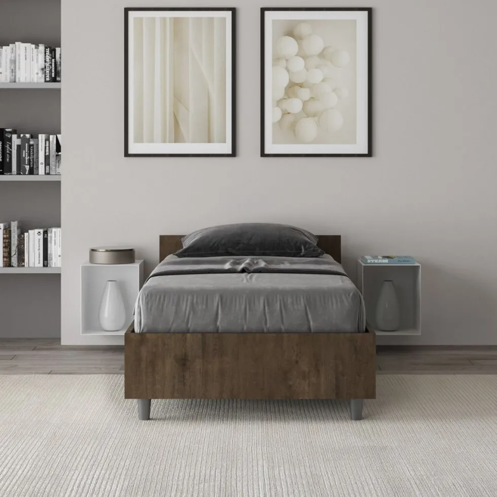 Letto 80x200cm contenitore testiera effetto legno noce LIT76